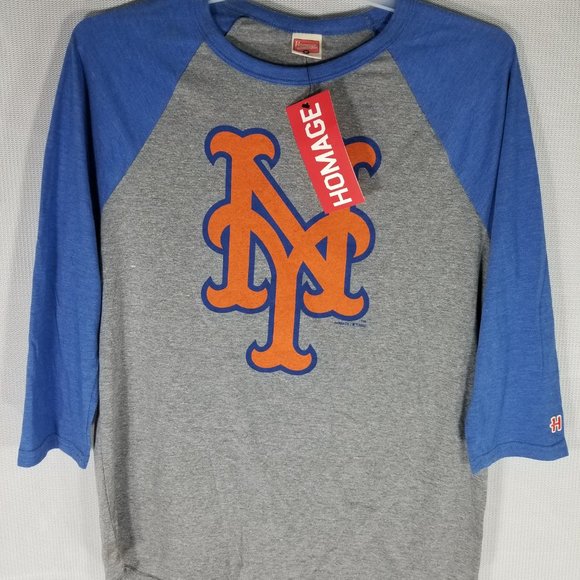 Homage Mens M XXL Heathered Raglan New York Mets Baseball 3/4 Sleeve T Shirt NWT - Picture 2 of 6